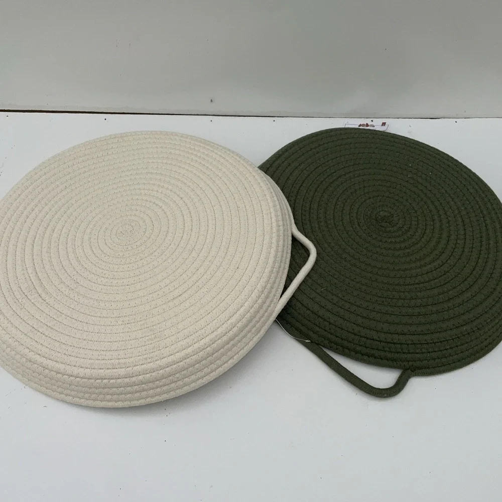 Woven Rope Tray 1 Large Cream 1 Large Green Boho Minimalist 15 Inch Double Hand